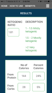 Ketogenic ratio - output from KetoCalc app