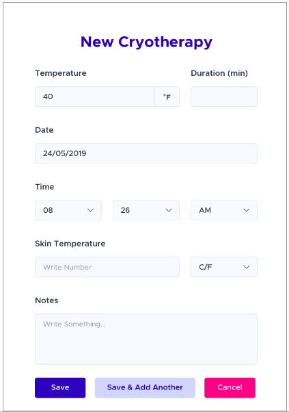 track cryotherapy sessions